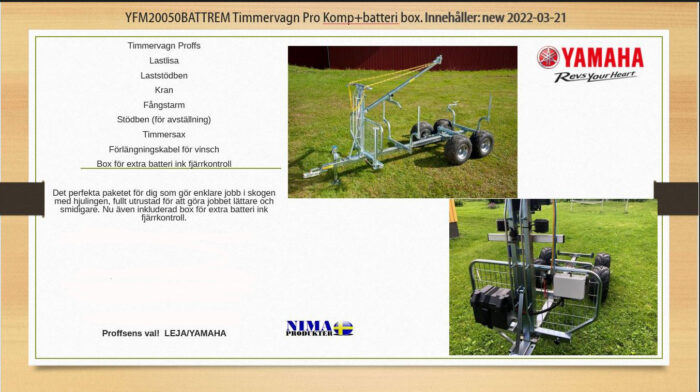 YFM20050BATTREM Timmervagn Pro komp+batteribox